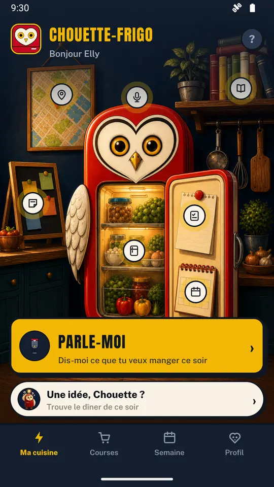 Écran d'accueil de Chouette-Frigo
